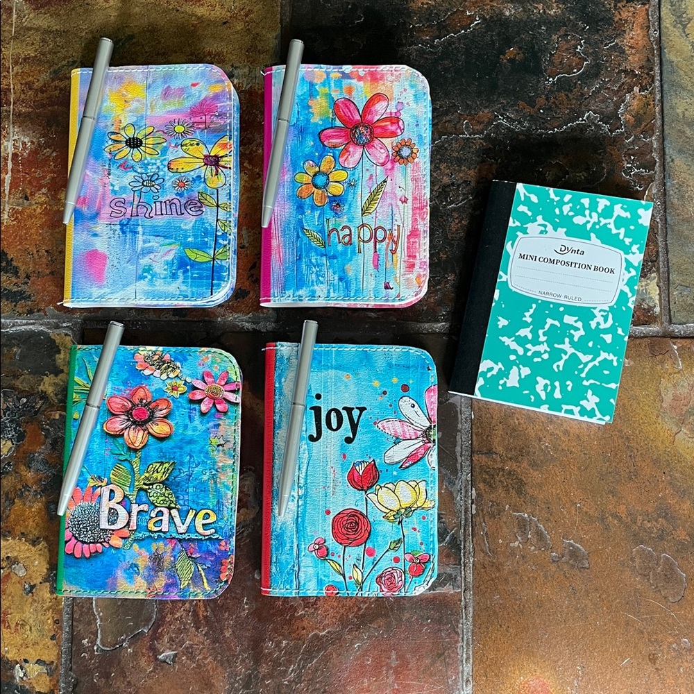Inspirational Mini Journal Notebook, All 4, Joy, Brave, Happy & Shine w/free Fob